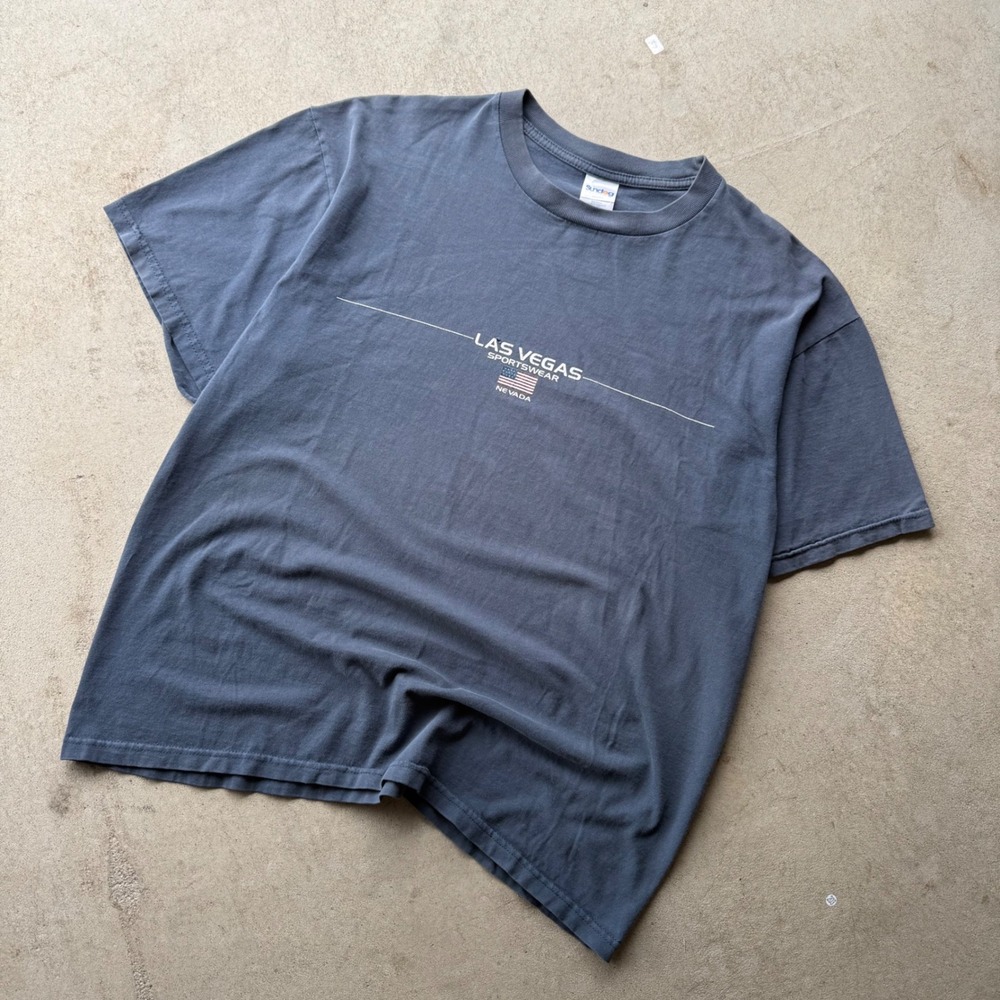 Y2K Mens Sundog Las Vegas Sportswear Graphic T-Shirt Souvenir Blue XL